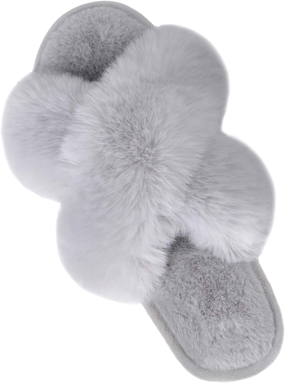 Women's Cross Band Fuzzy Open-Toe Memory Foam Slippers | Soft Faux Fur Indoor Footwear with Non-Slip Rubber Sole, Ideal Cozy Gifts for Ladies, Mothers, and Bridesmaids