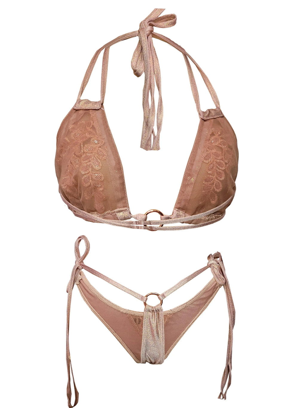 Goddess Rose Set -Rose Gold Pink Suits with Bra and Bow, Stylish Outfit for a Vibrant Look