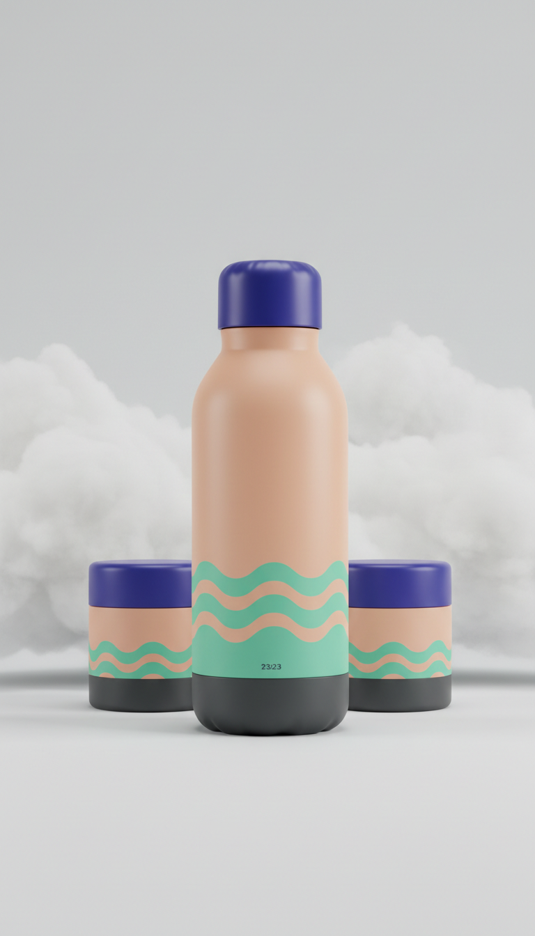 Studio-branded water bottle with neon accents
