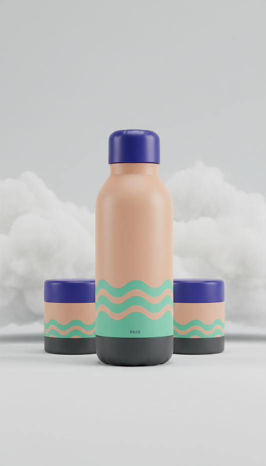 Studio-branded water bottle with neon accents