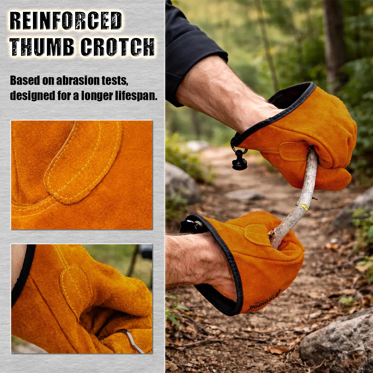 Magnetic Quick-Release Cowhide Work Gloves for Men, Heavy-Duty Leather Gloves with Dual Belt Clips, Reinforced Thumb, Soft Knit Lining for Camping, Firewood, Gardening, Construction, Farm and Yard Work