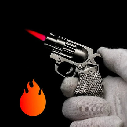 Metal Personalized Inflatable Lighter Windproof Jet Flame Pistol Outdoor Portable Lighter Cigarette Accessories Men's Gift