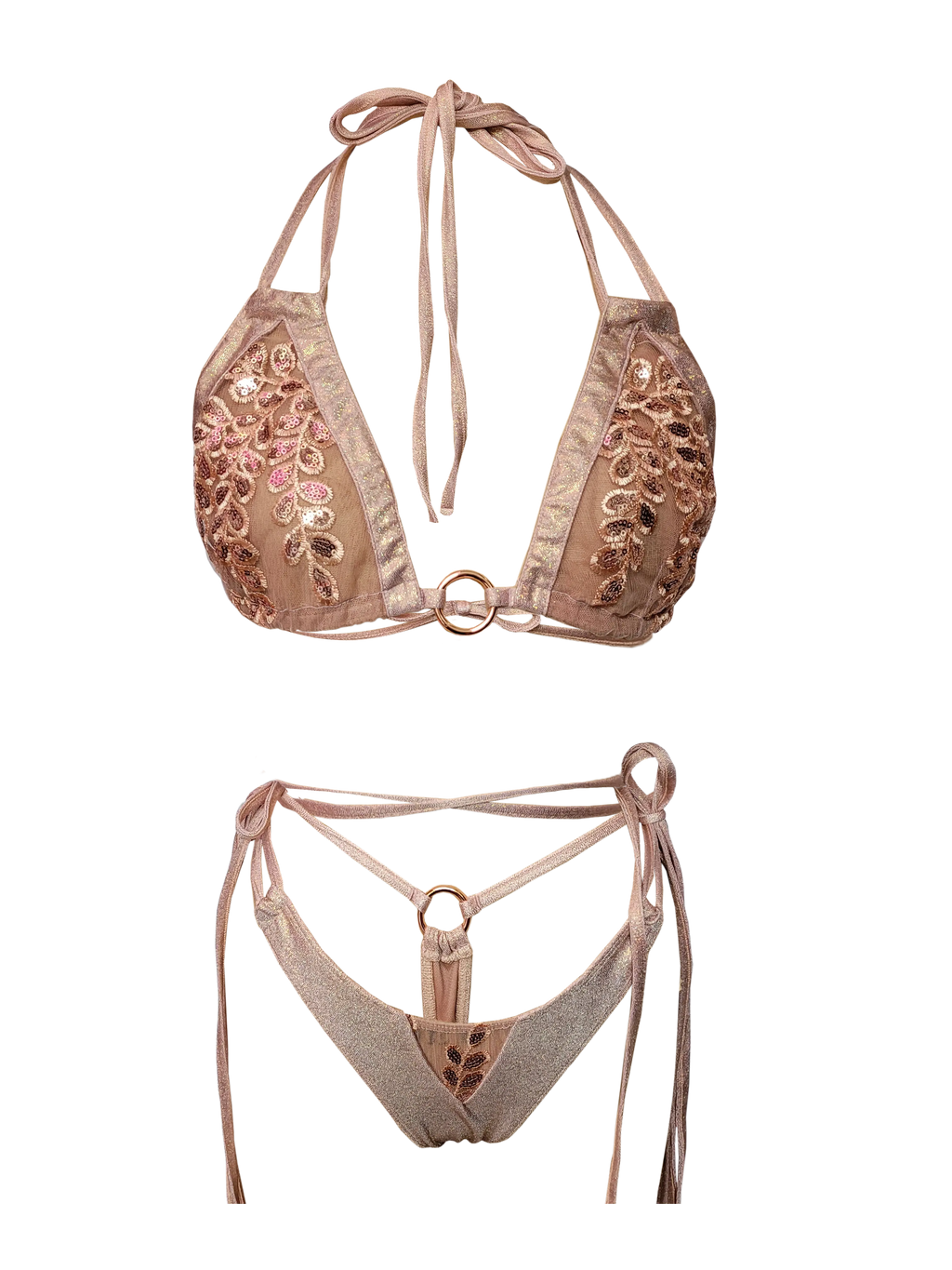 Goddess Rose Set -Rose Gold Pink Suits with Bra and Bow, Stylish Outfit for a Vibrant Look