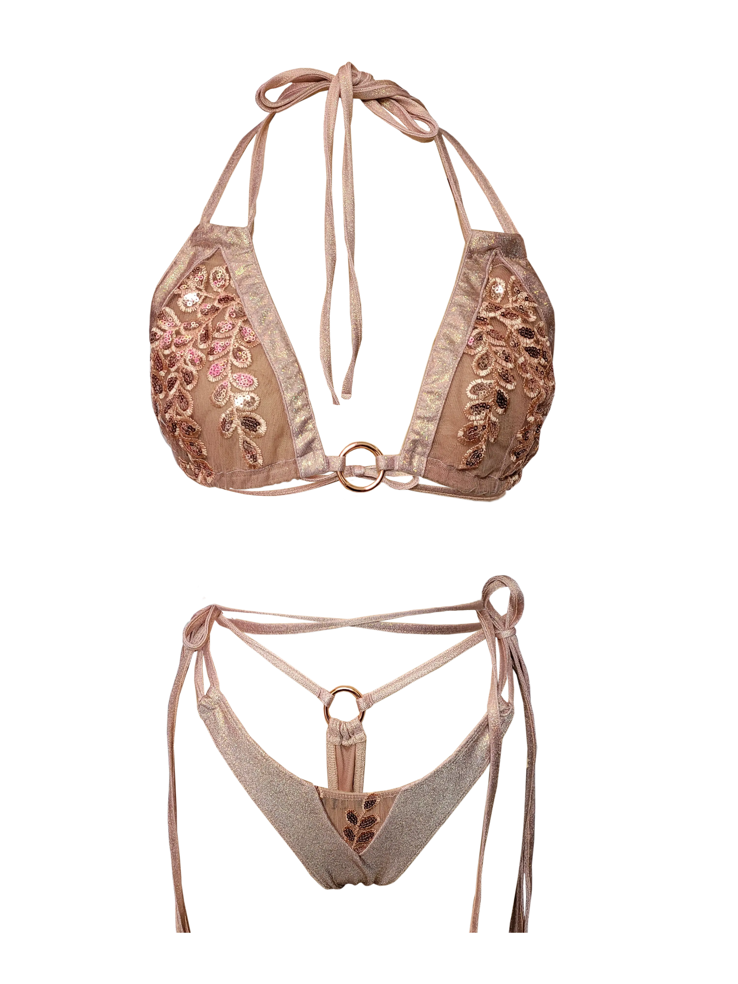 Goddess Rose Set -Rose Gold Pink Suits with Bra and Bow, Stylish Outfit for a Vibrant Look