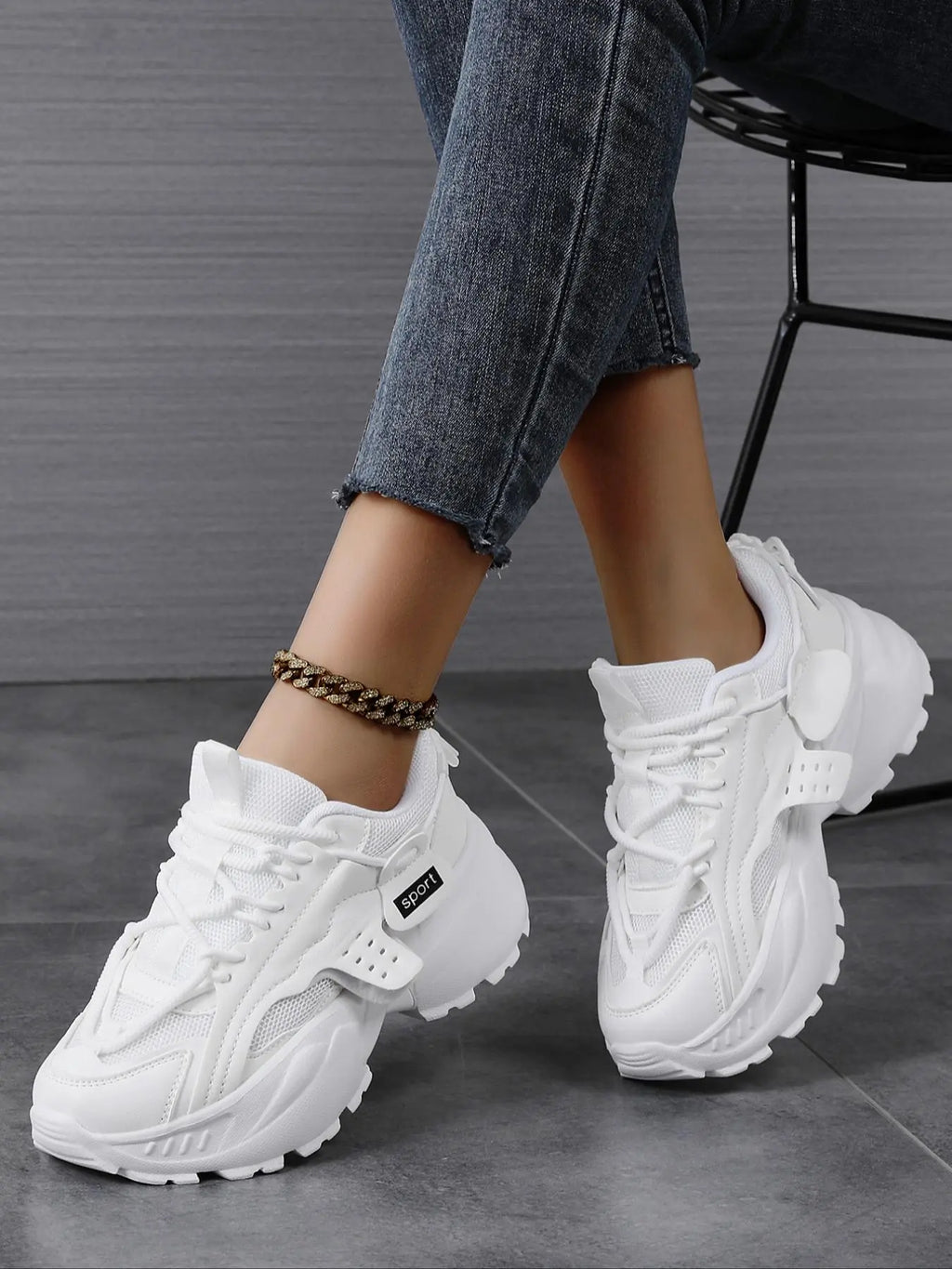 Women'S Sporty Lace up Platform Sneakers, Casual Comfortable Breathable Chunky Sneakers, Fashionable All-Match Training Shoes for Daily Wear, Thick Sole Sneakers