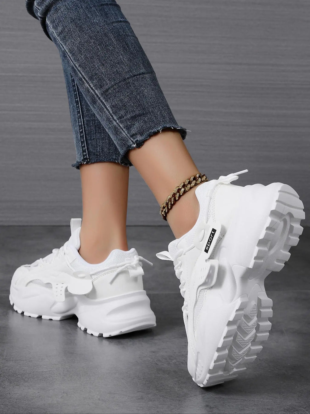 Women'S Sporty Lace up Platform Sneakers, Casual Comfortable Breathable Chunky Sneakers, Fashionable All-Match Training Shoes for Daily Wear, Thick Sole Sneakers