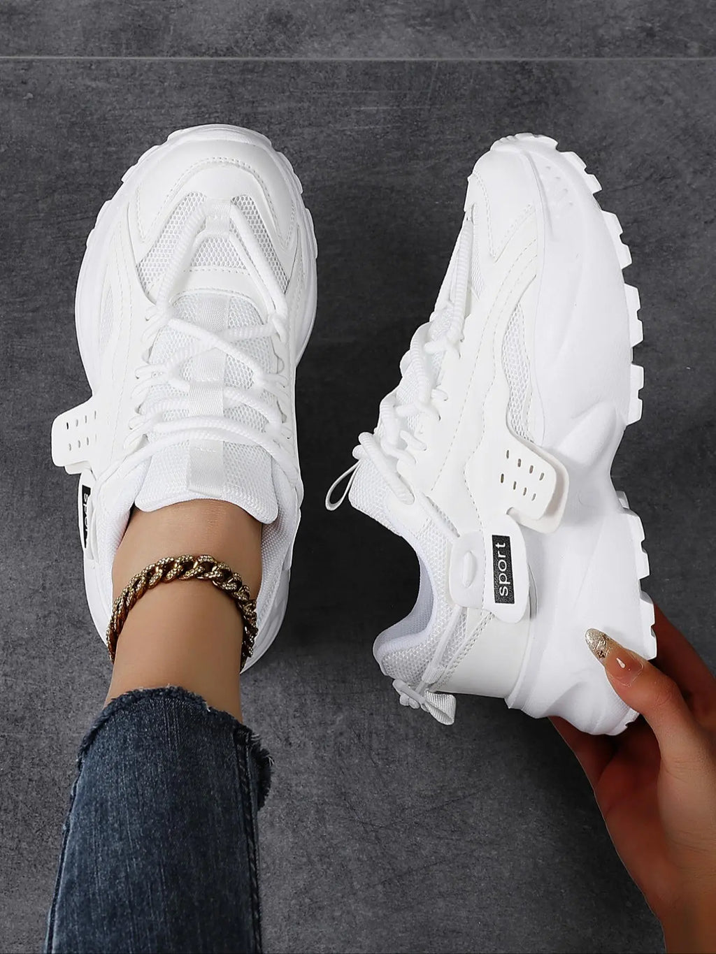 Women'S Sporty Lace up Platform Sneakers, Casual Comfortable Breathable Chunky Sneakers, Fashionable All-Match Training Shoes for Daily Wear, Thick Sole Sneakers