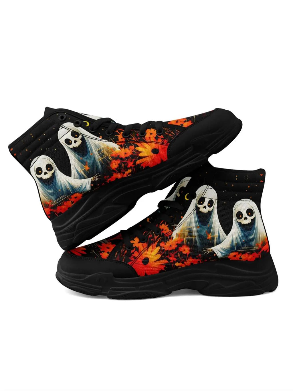 Men'S Halloween Theme Animal Print Decor High Top Sneakers, Casual Comfortable Breathable Sports Shoes, Fashionable Sneakers for Daily Wear, Graphic Print Sneakers