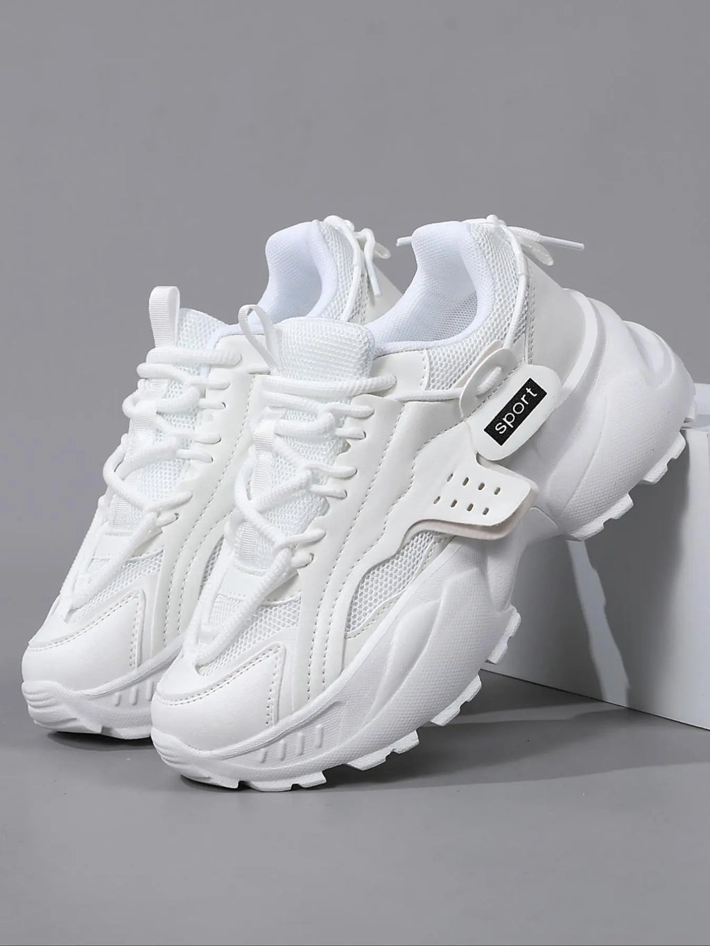 Women'S Sporty Lace up Platform Sneakers, Casual Comfortable Breathable Chunky Sneakers, Fashionable All-Match Training Shoes for Daily Wear, Thick Sole Sneakers